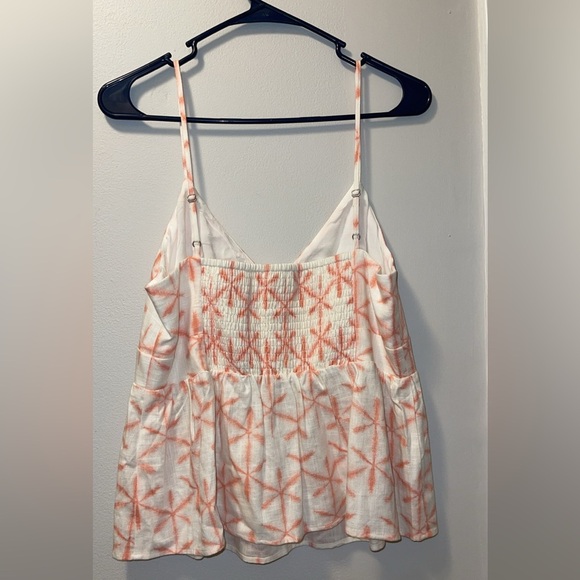 NEW Loft M Cream Coral Pink Star Print Tie Dye Peplum Cami - Picture 3 of 5